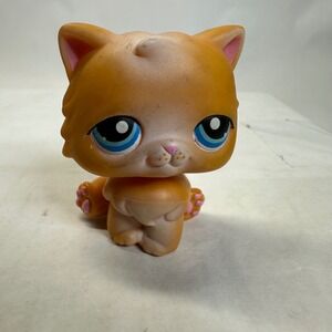 Littlest Pet Shop LPS Orange White Persian Cat #153 Blue Eyes Pink Paws Hasbro